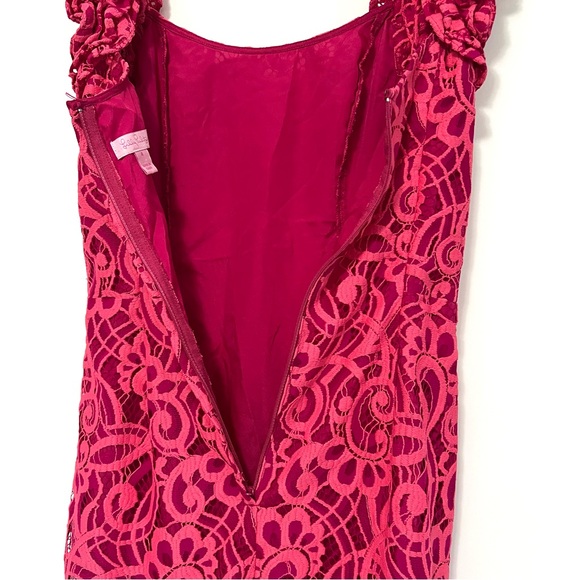 Lilly Pulitzer Mara Hot Pink About Face Two Tone Scallop Lace Ruffle Dress sz 4 - Picture 10 of 16